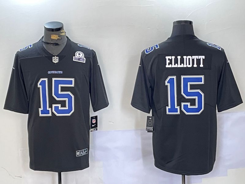 Men Dallas Cowboys #15 Elliott Black 2024 Nike Vapor Limited NFL Jersey style 2